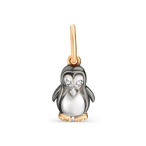 Детский кулон из комбинированного золота с чернением и фианитами 