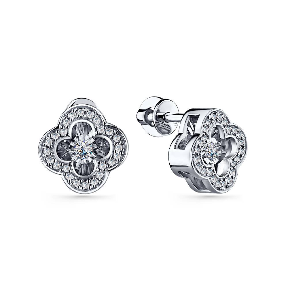 Серьги пусеты из белого золота с бриллиантами (060001)