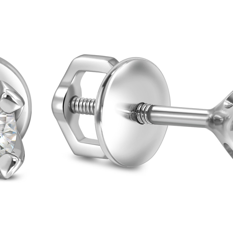 Серьги пусеты из белого золота с бриллиантами (048014)