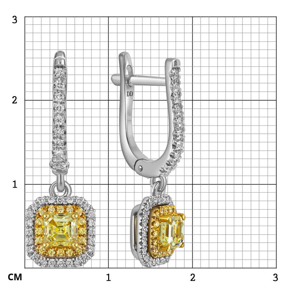 Серьги из белого золота с жёлтыми бриллиантами (063511)