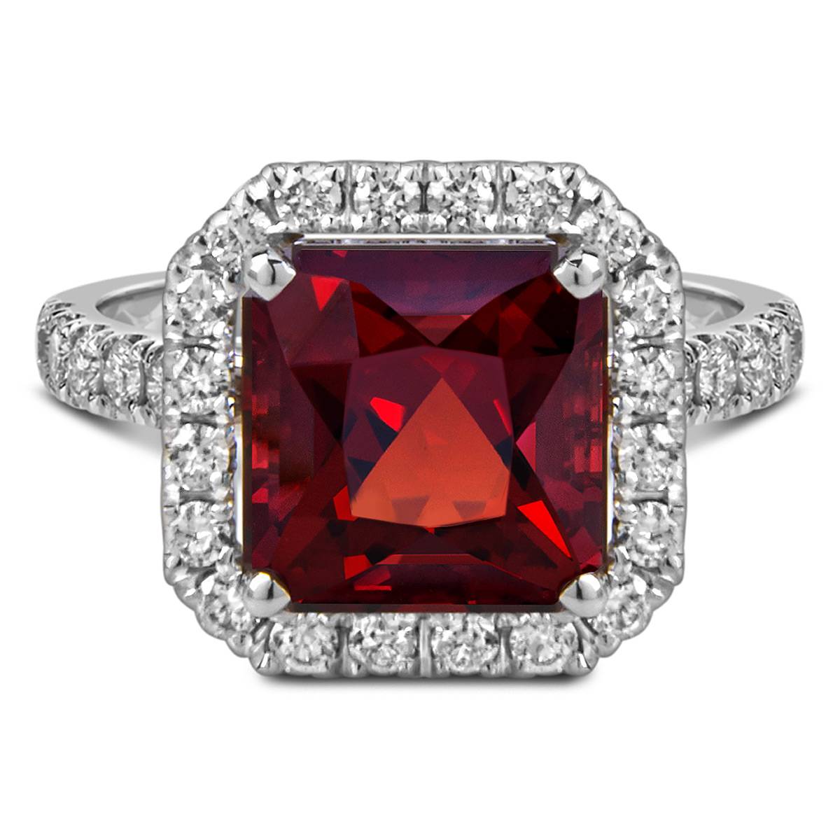 Кольцо из белого золота с бриллиантами и гранатом (059464)