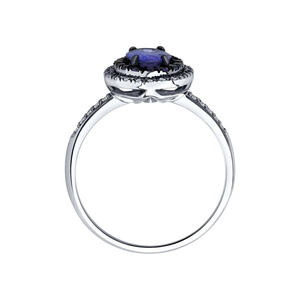 Кольцо из белого золота с бриллиантами и танзанитами (046274)