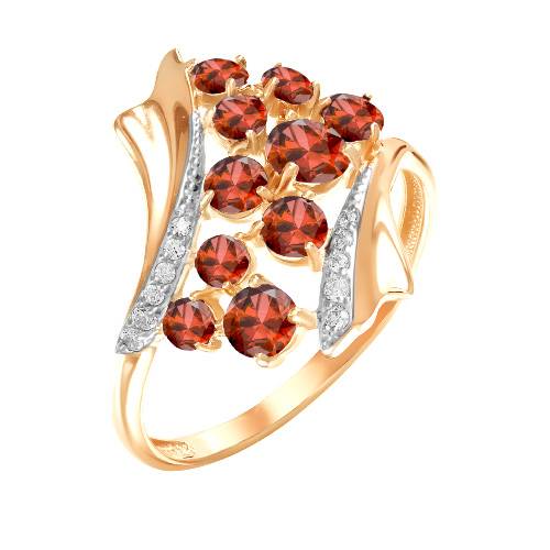 Кольцо из красного золота с гранатами и фианитами (041529)