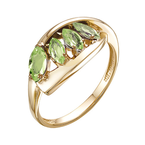 Кольцо из красного золота с хризолитами (041570)