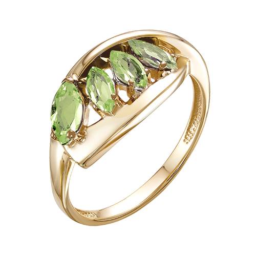 Кольцо из красного золота с хризолитами (041570)