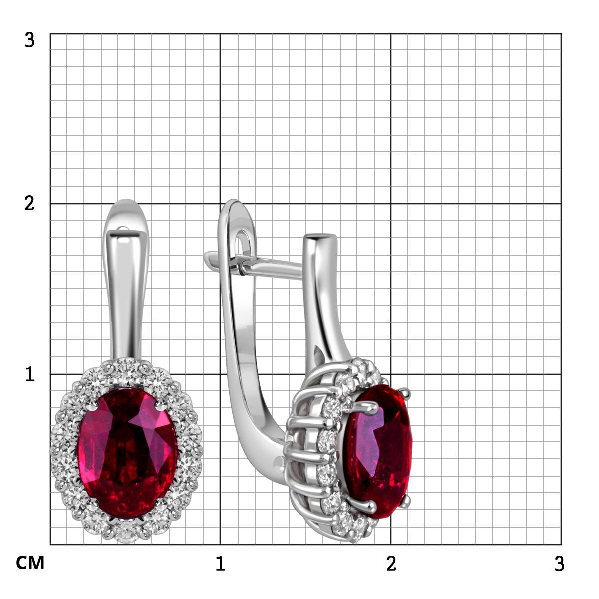 Серьги из белого золота с бриллиантами и рубинами (058440)