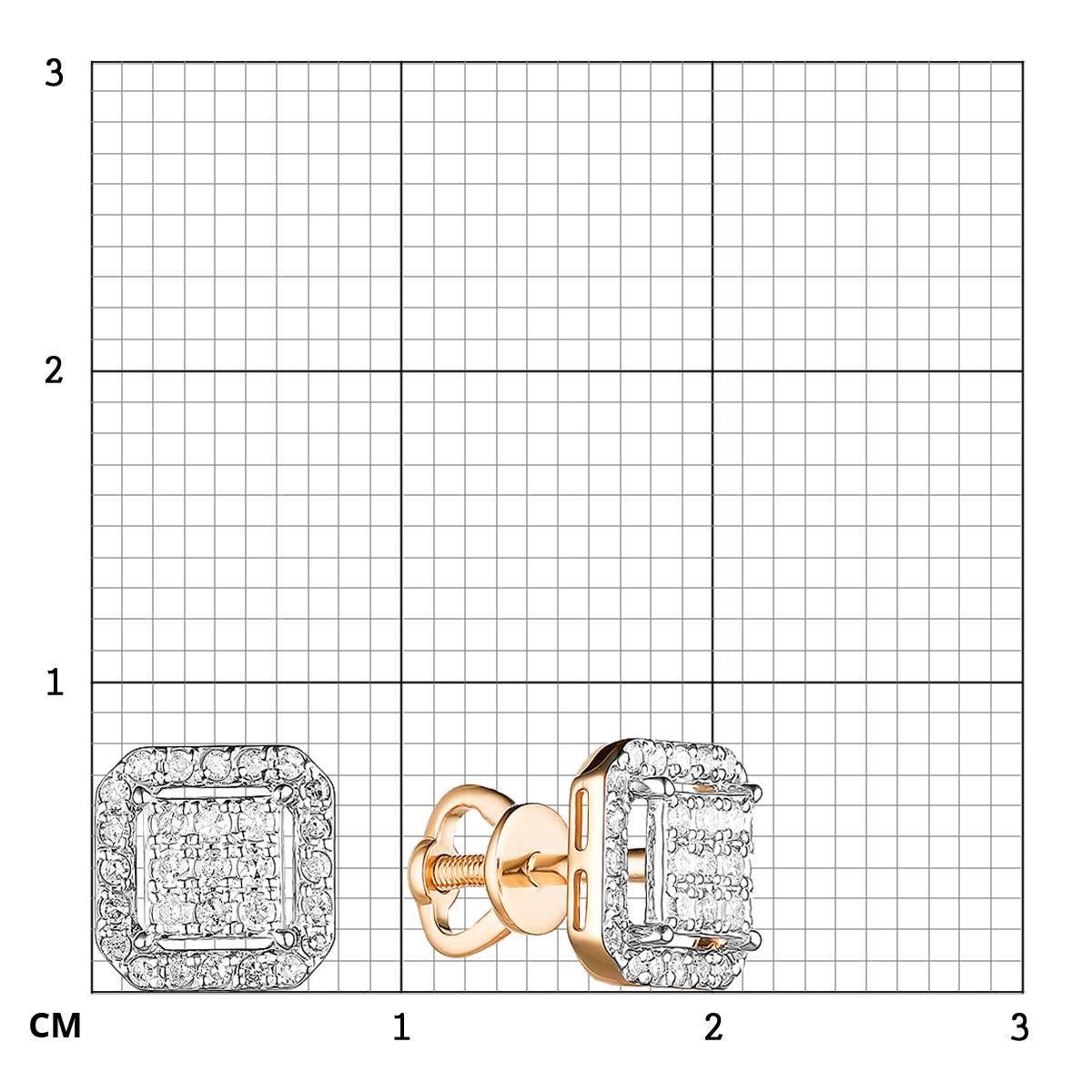 Серьги пусеты из красного золота с бриллиантами (060593)
