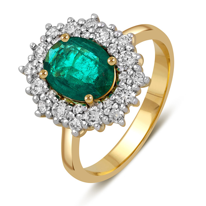 Кольцо из жёлтого золота с бриллиантами и изумрудом (052370)