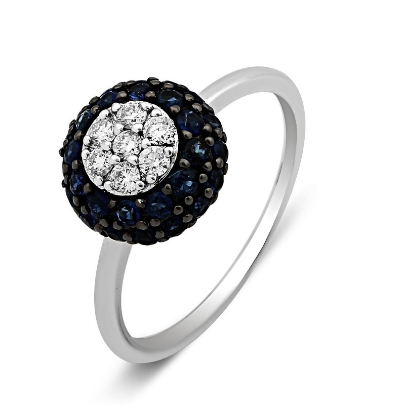 Кольцо из белого золота с бриллиантами и сапфирами (012748)