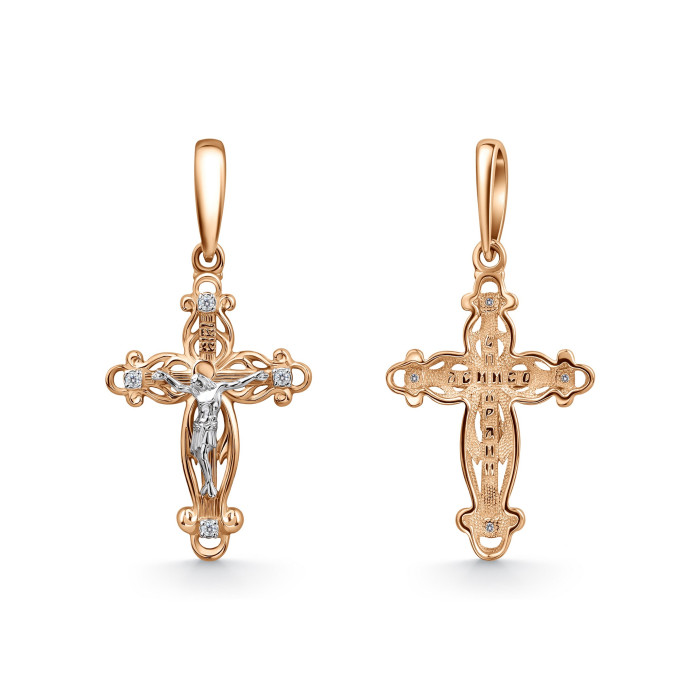 Кулон крест из красного золота с бриллиантами (061028)