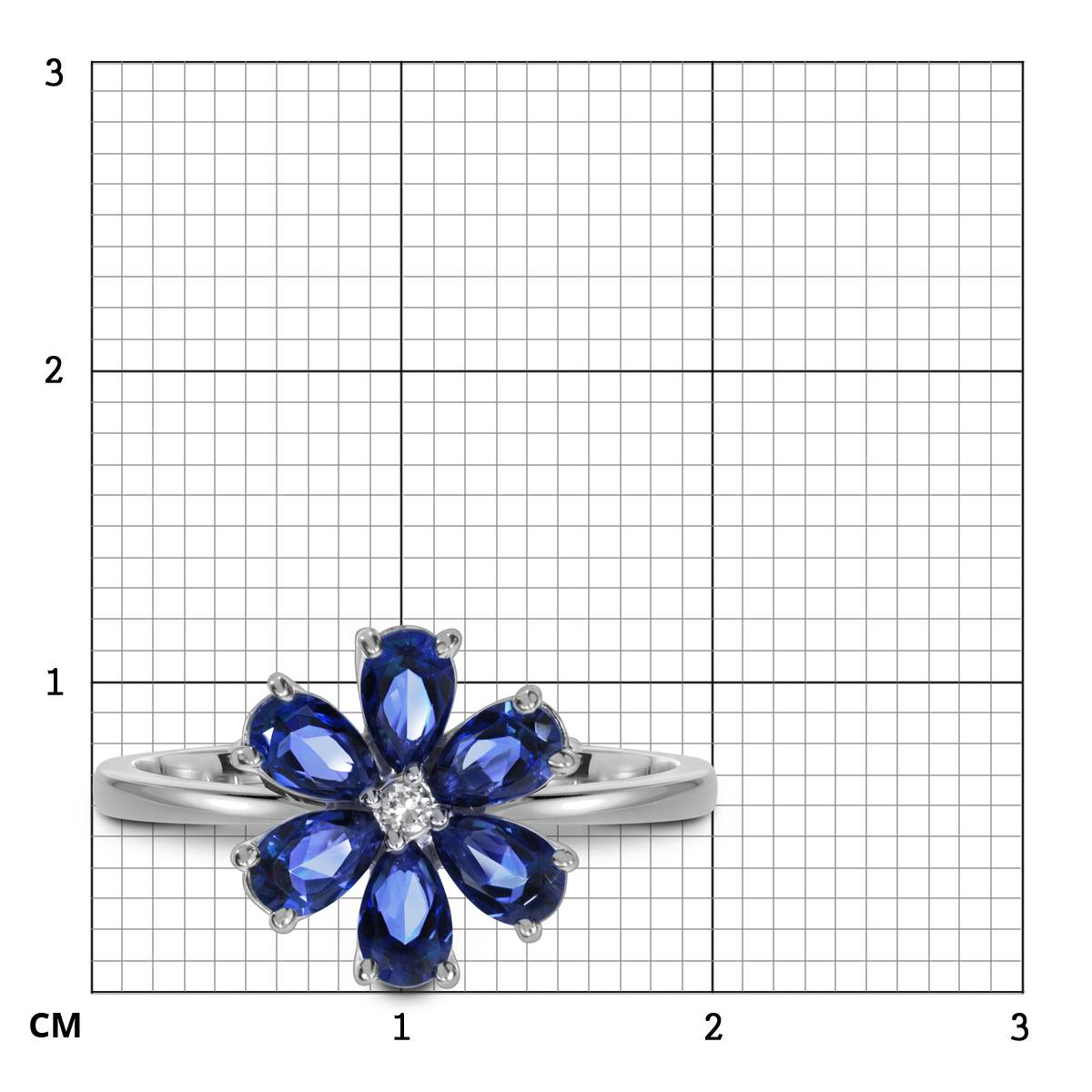Кольцо из белого золота с бриллиантом и сапфирами (053790)
