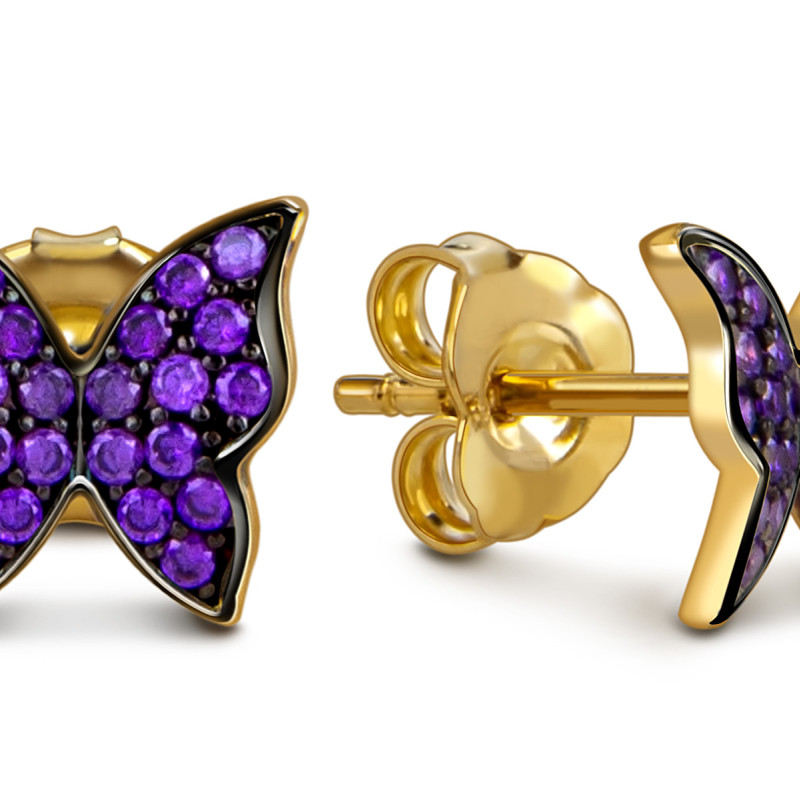 Серьги пусеты из жёлтого золота с фианитами 