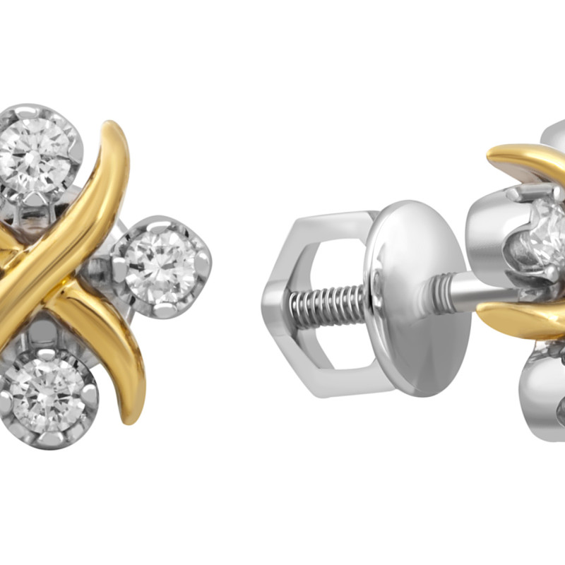 Серьги пусеты из комбинированного золота с бриллиантами (046911)