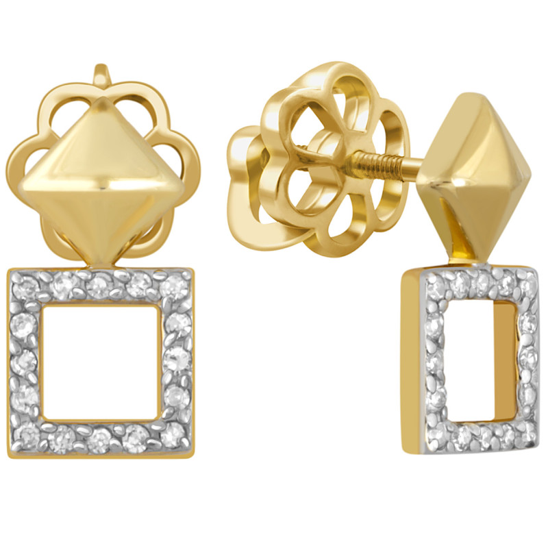 Серьги пусеты из жёлтого золота с бриллиантами (046343)