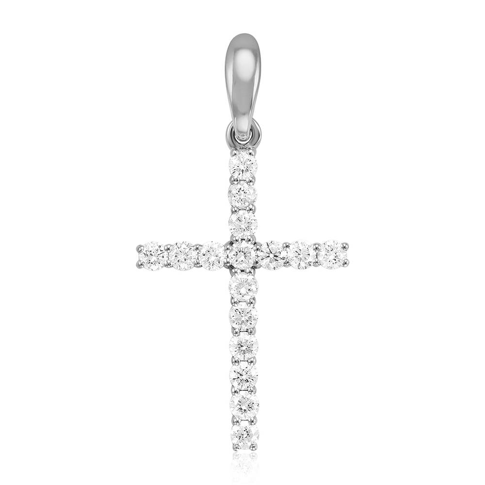 Кулон крест из белого золота с бриллиантами (052809)