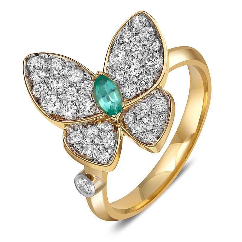 Кольцо из жёлтого золота с бриллиантами и изумрудом 