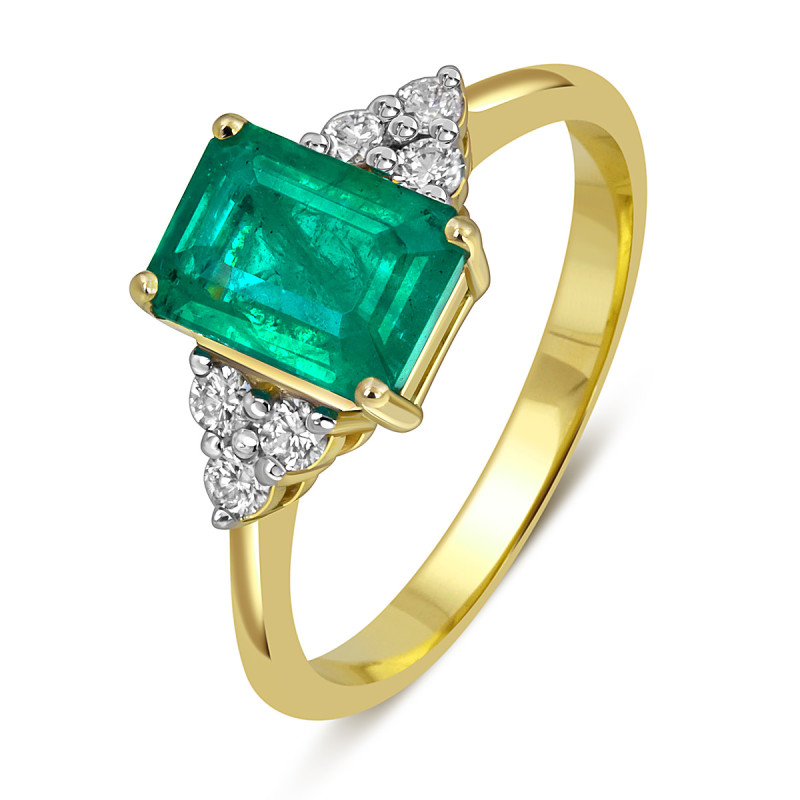 Кольцо из жёлтого золота с бриллиантами и изумрудом (055529)