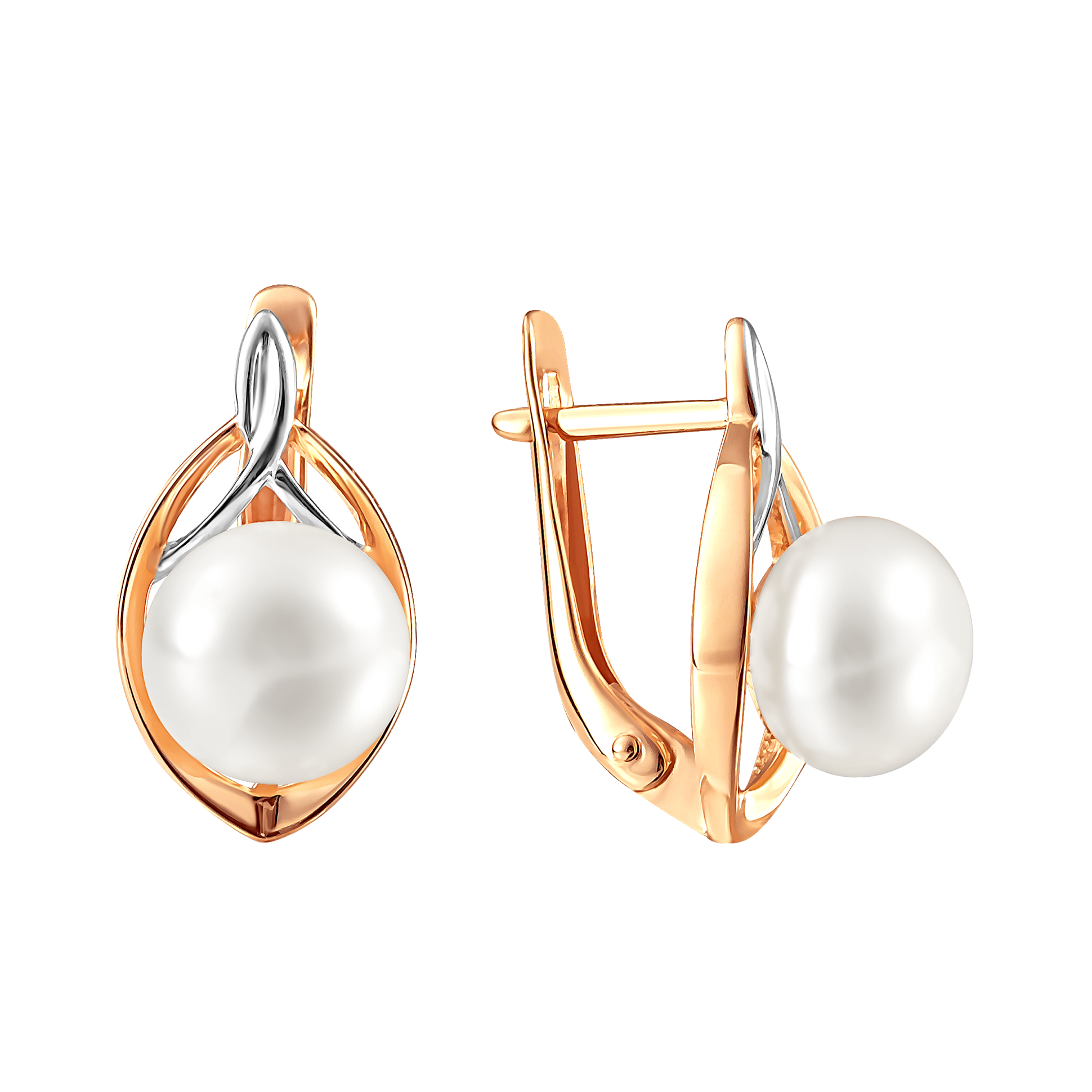 Серьги из красного золота с жемчугом (041802)