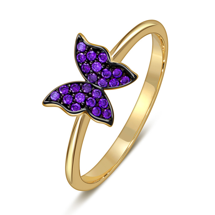 Кольцо из жёлтого золота с фианитами "Бабочка" (057945)