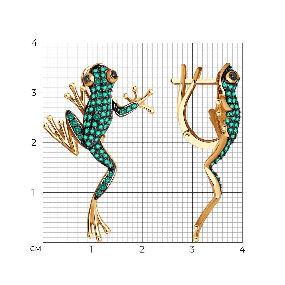 Серьги из красного золота с бриллиантами и изумрудами (052801)