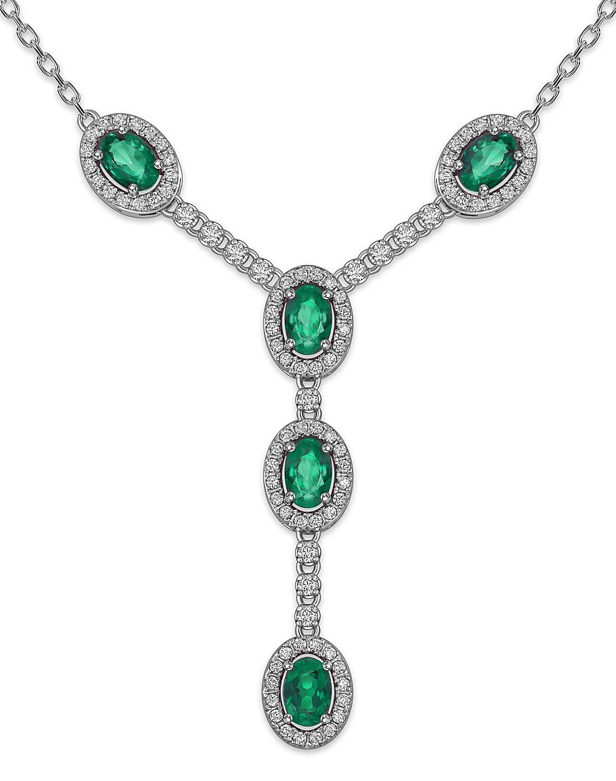 Колье из белого золота с бриллиантами и изумрудами (060276)