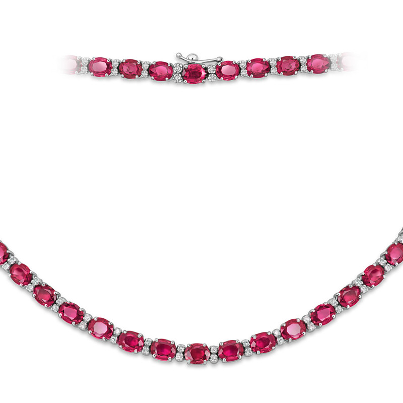 Колье из белого золота с брилллиантами и рубинами (047518)