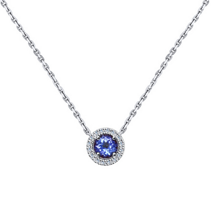 Колье из белого золота с бриллиантами и танзанитом (038975)
