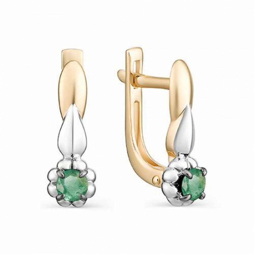 Серьги из комбинированного золота с изумрудами (039571)