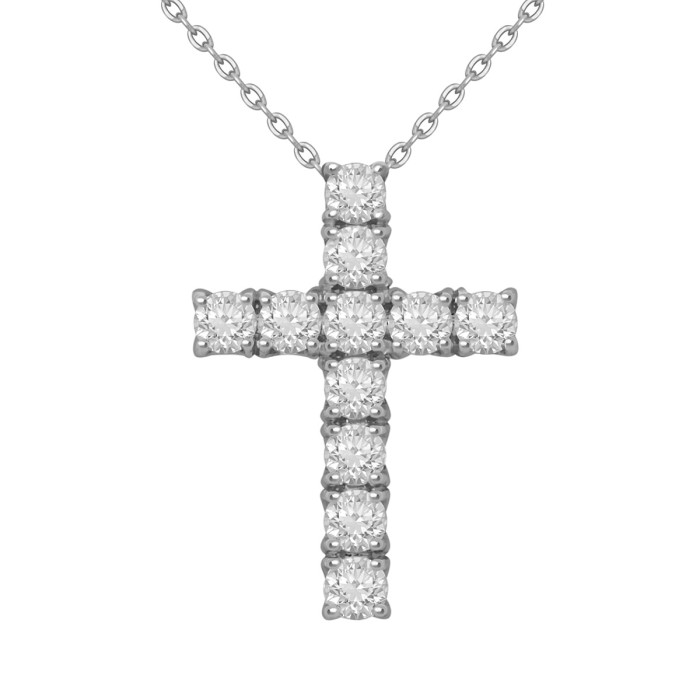 Колье крест из белого золота с бриллиантами (038814)