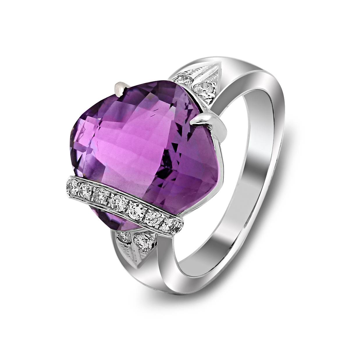 Кольцо из белого золота с бриллиантами и аметистом (020367)