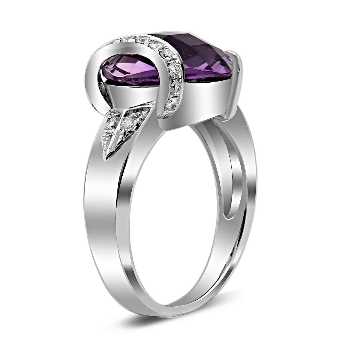 Кольцо из белого золота с бриллиантами и аметистом (020367)