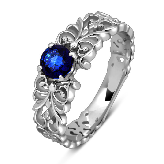 Кольцо из белого золота с сапфиром (049029)