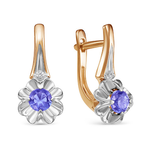 Серьги из комбинированного золота с бриллиантами и танзанитами (043829)