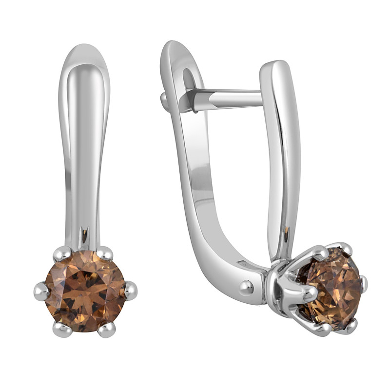 Серьги из белого золота с коньячными бриллиантами  (049319)