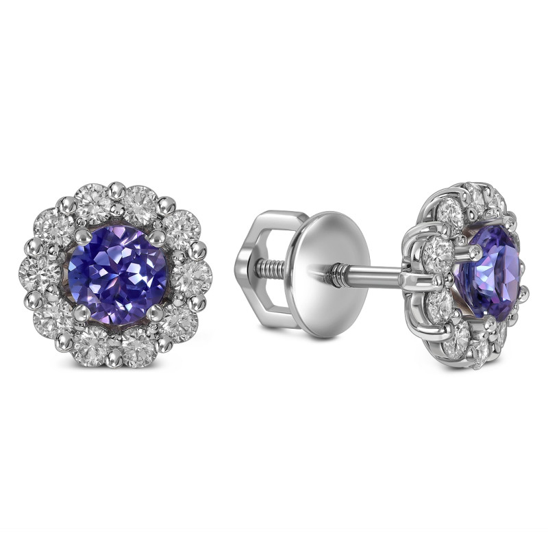 Серьги пусеты из белого золота с бриллиантами и танзанитами (062956)