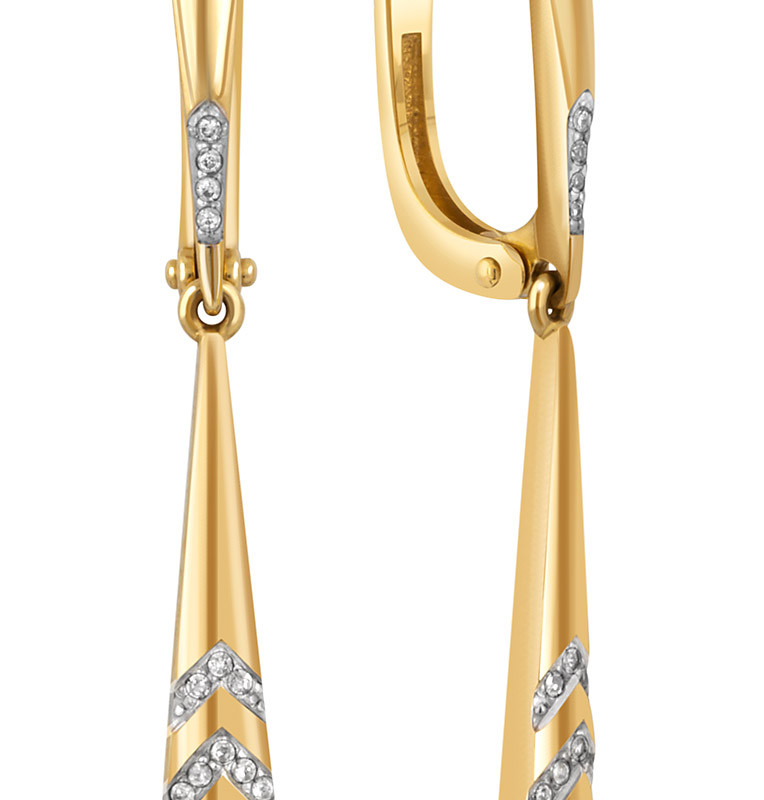 Серьги из жёлтого золота с бриллиантами и изумрудами (039544)