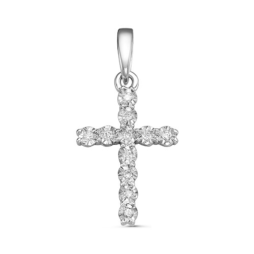 Кулон крест из белого золота с бриллиантами (052969)