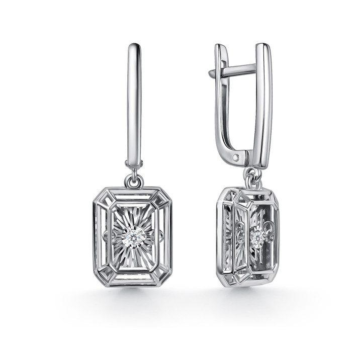 Серьги из белого золота с "танцующими" бриллиантами (063027)