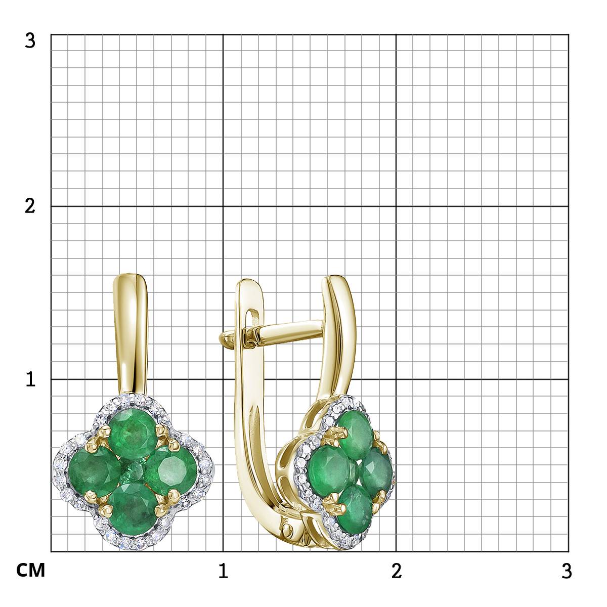 Серьги из жёлтого золота с бриллиантами и изумрудами (054767)