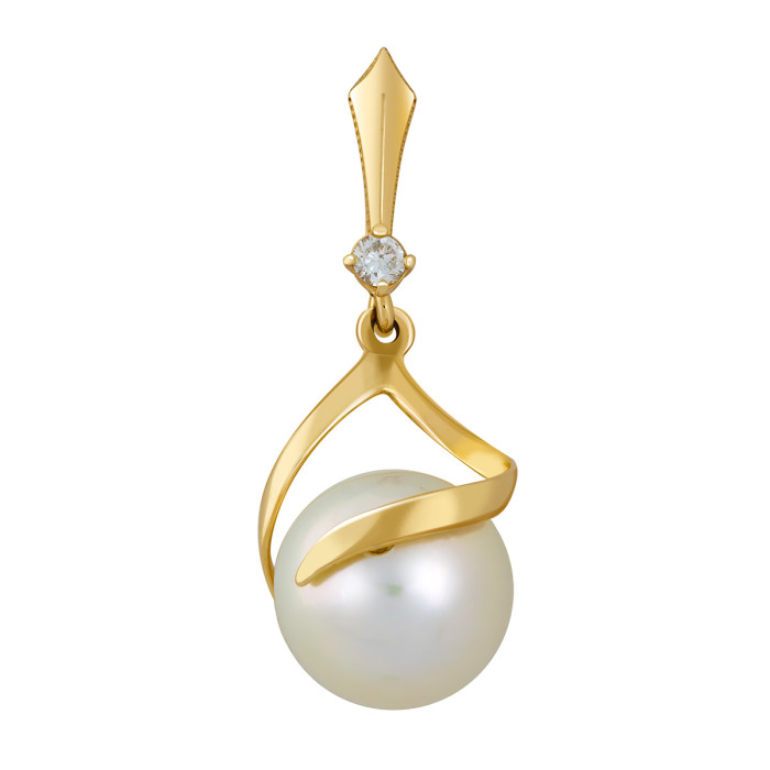 Кулон из жёлтого золота с бриллиантом и жемчугом (042415)