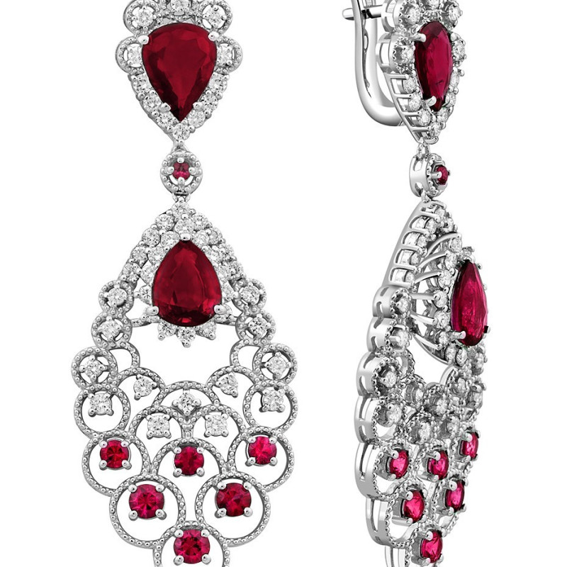 Серьги из белого золота с бриллиантами и рубинами (010581)