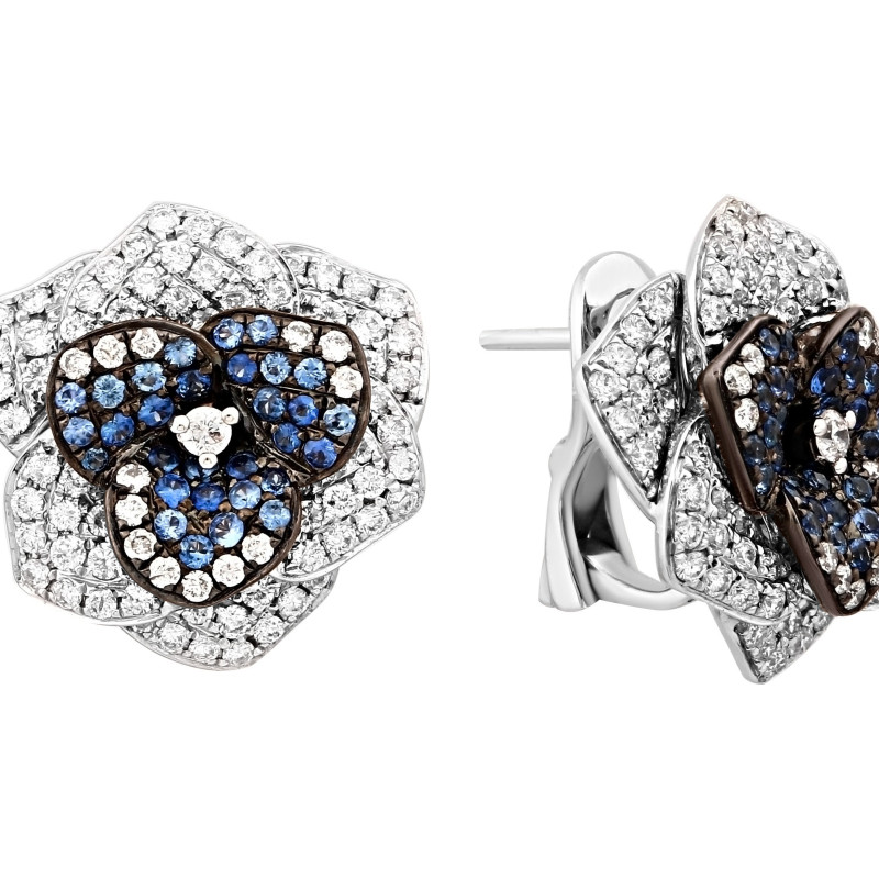 Серьги из белого золота с бриллиантами и сапфирами (011400)