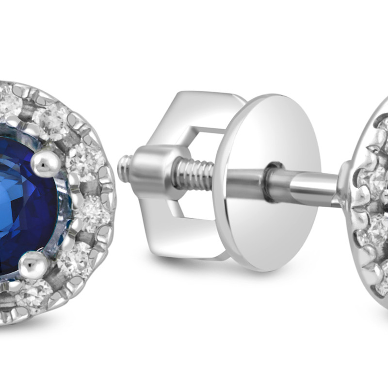Серьги пусеты из белого золота с бриллиантами и сапфирами (049358)