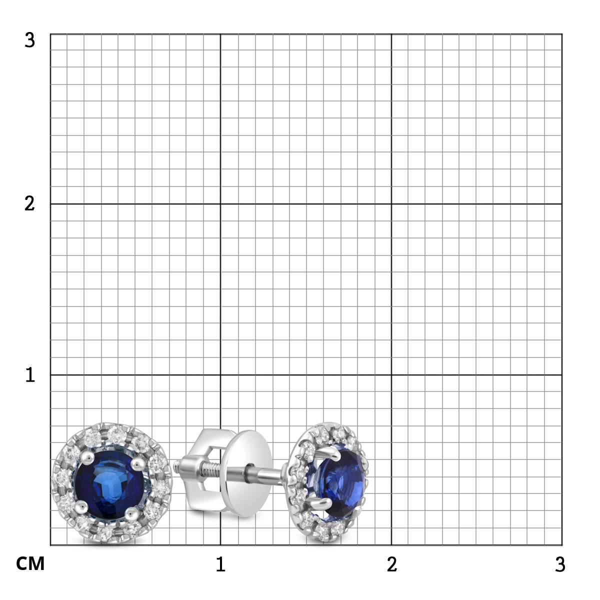 Серьги пусеты из белого золота с бриллиантами и сапфирами (049358)