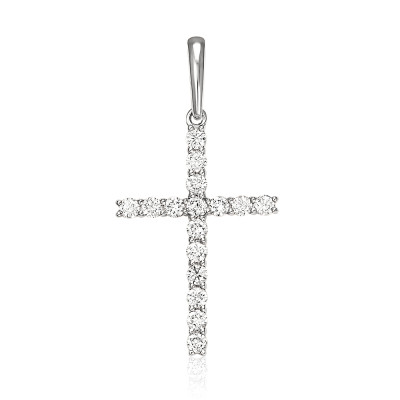 Кулон крест из белого золота с бриллиантами (050902)