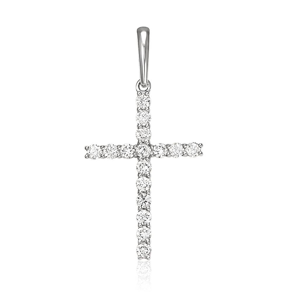 Кулон крест из белого золота с бриллиантами (050902)