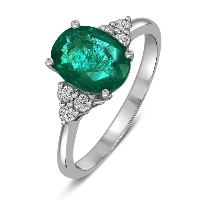 Кольцо из белого золота с бриллиантами и изумрудом (062629)