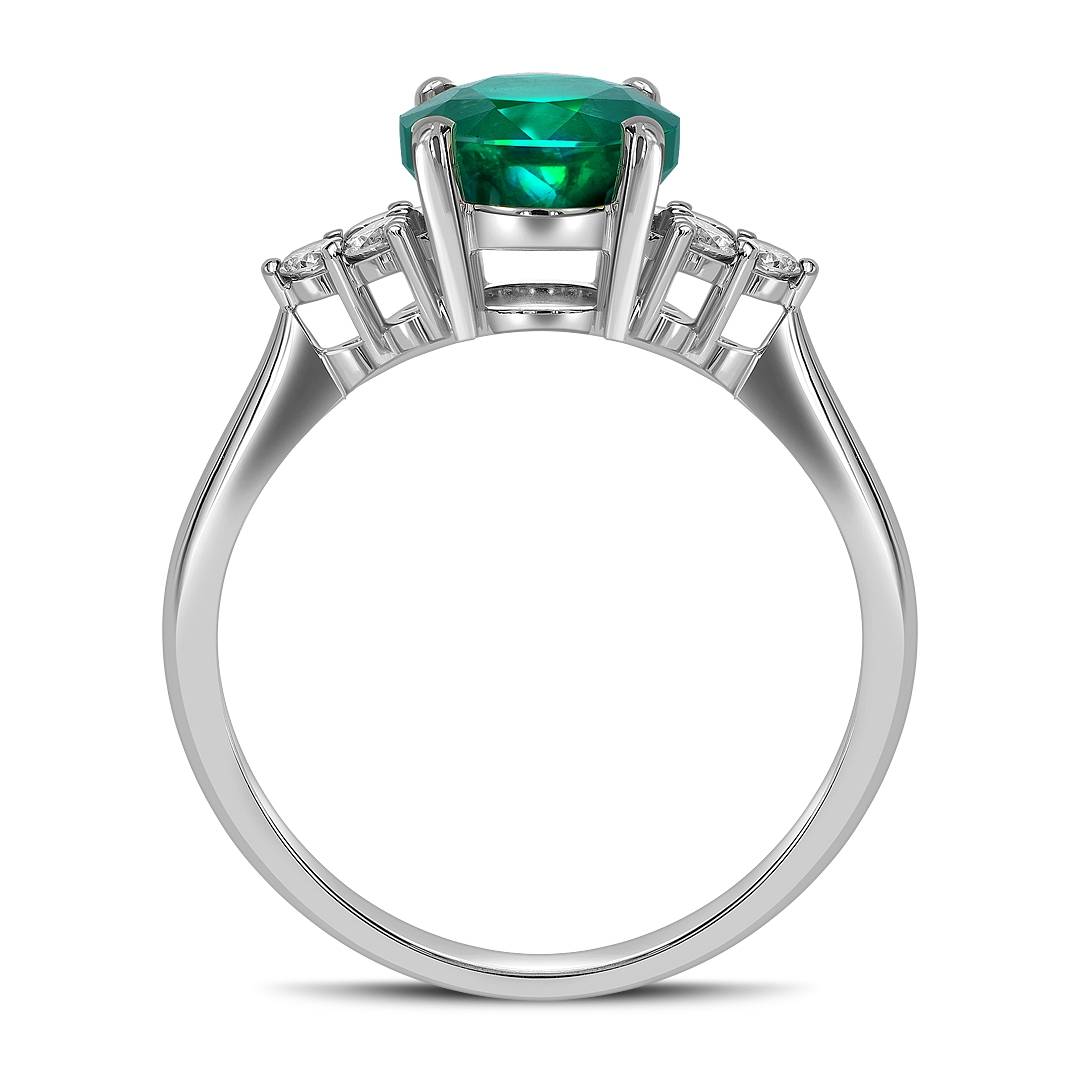 Кольцо из белого золота с бриллиантами и изумрудом (062629)