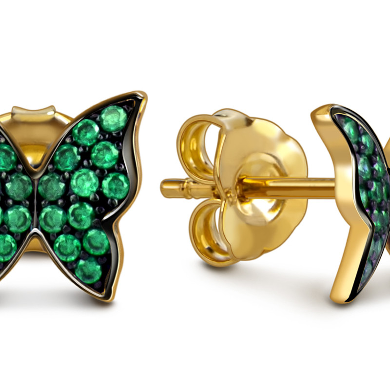 Серьги пусеты из жёлтого золота с фианитами 