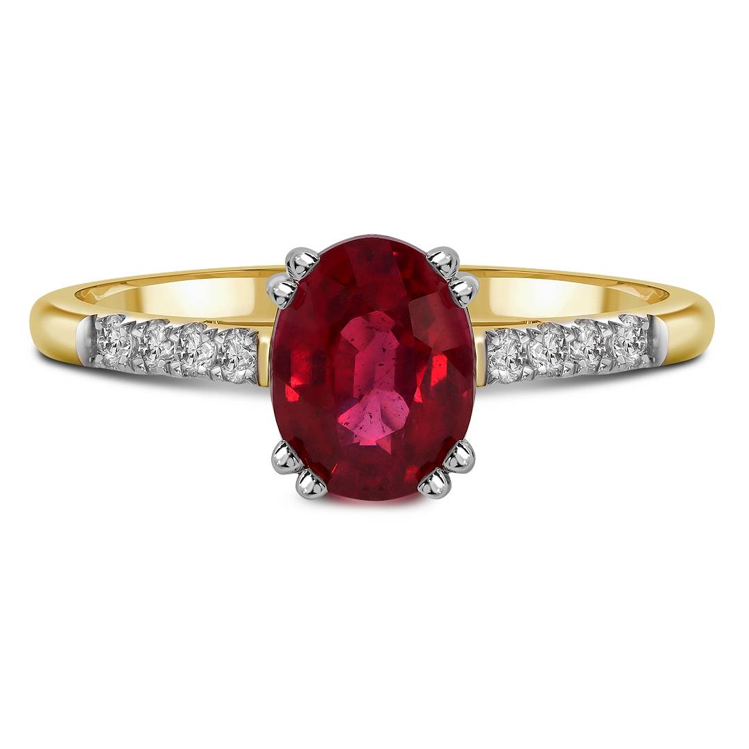 Кольцо из жёлтого золота с бриллиантами и рубином (060337)